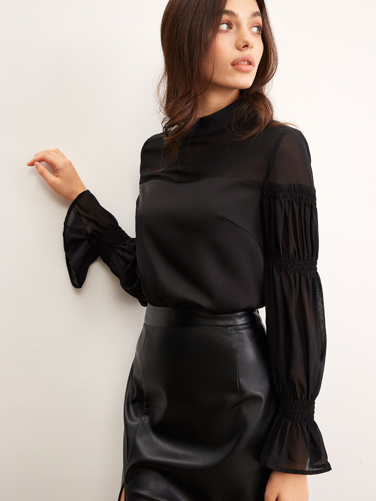 Fudus | Stehkragen Chiffon Paneel Bluse