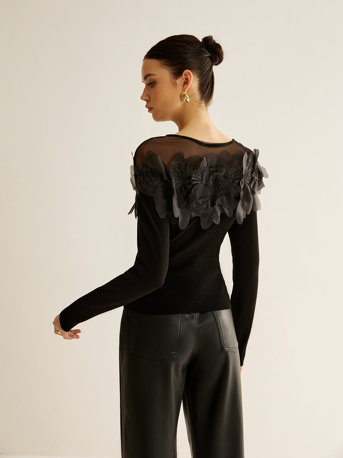 Fudus | Semi Transparent Blumene Dekor Slim Bluse