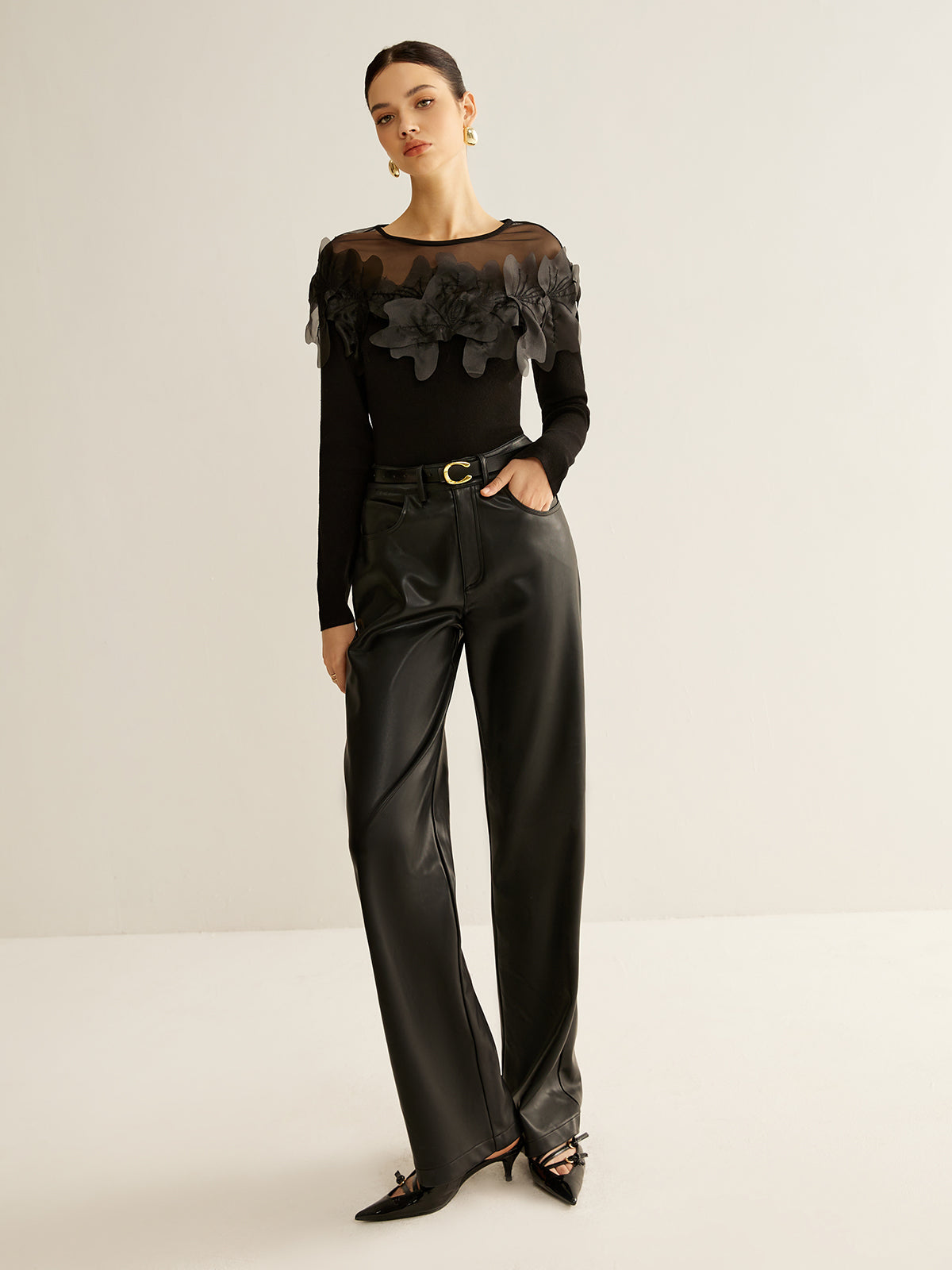 Fudus | Semi Transparent Blumene Dekor Slim Bluse