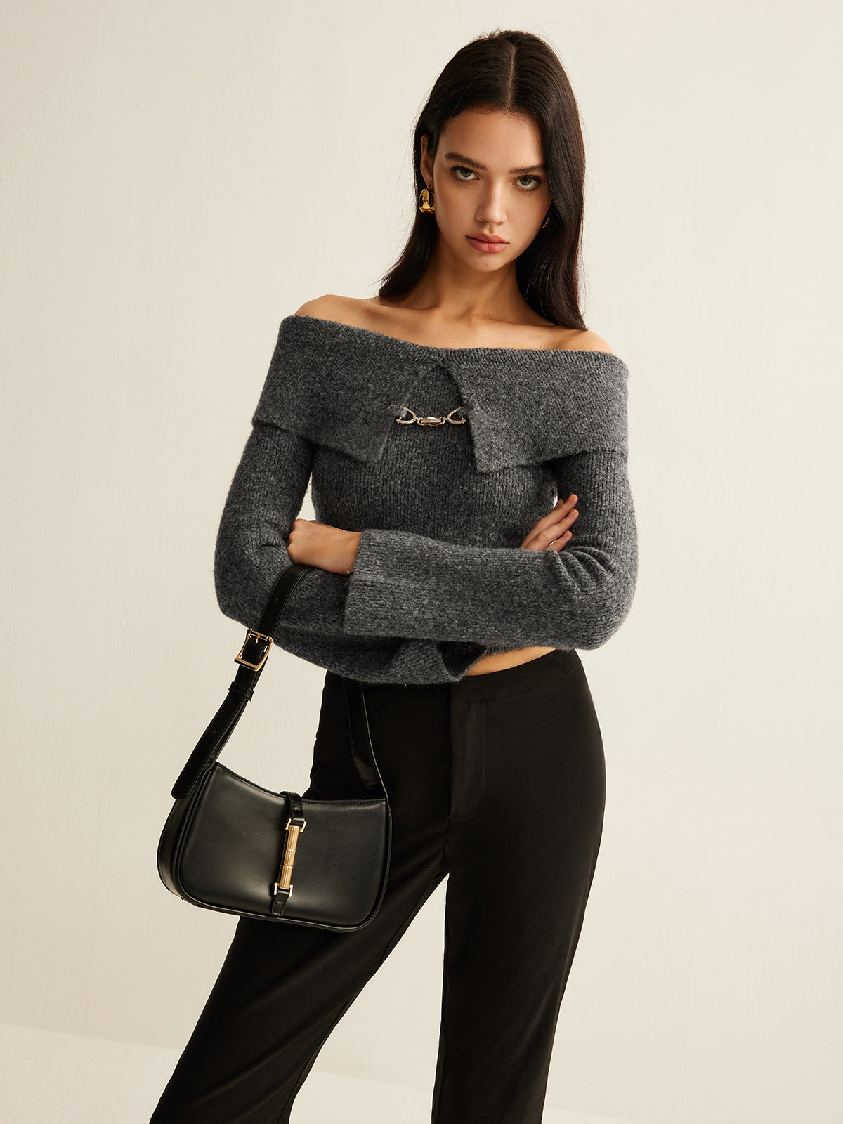 Fudus | Schulterfrei Crop Stricktop