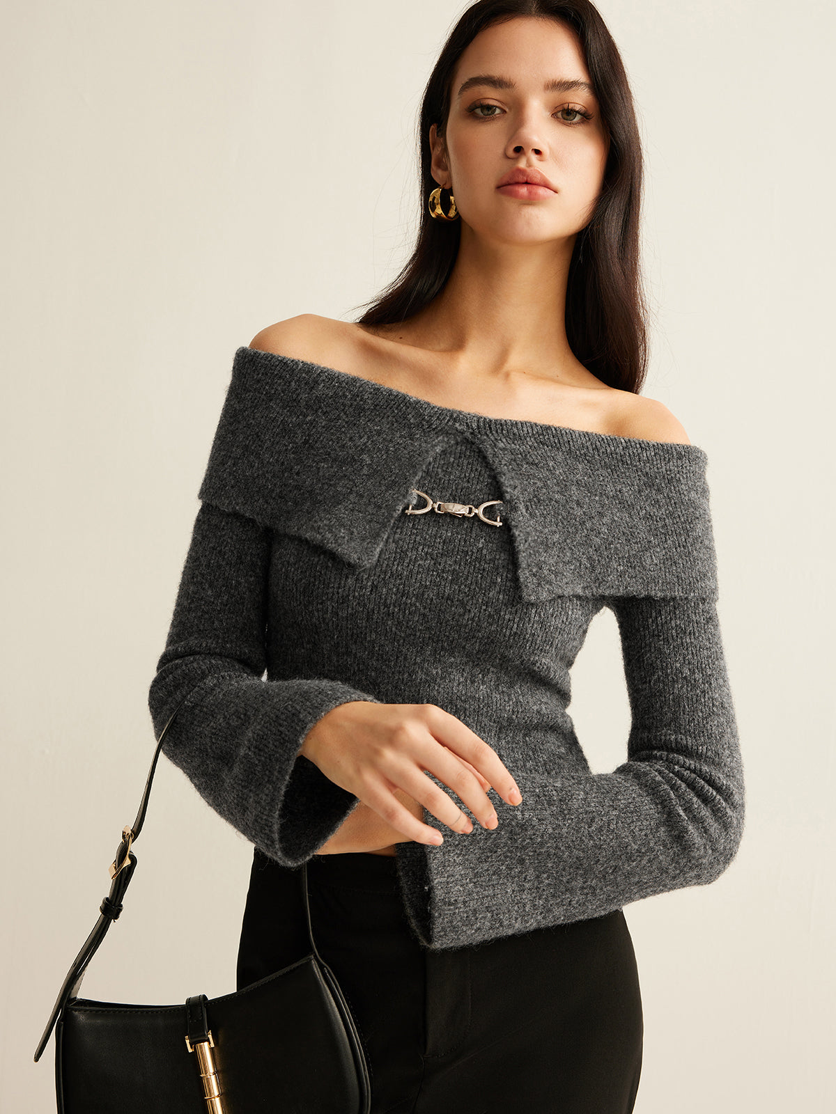 Fudus | Schulterfrei Crop Stricktop