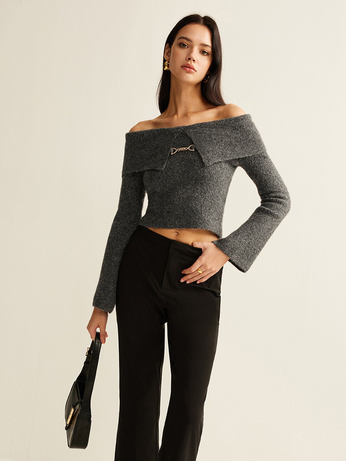 Fudus | Schulterfrei Crop Stricktop