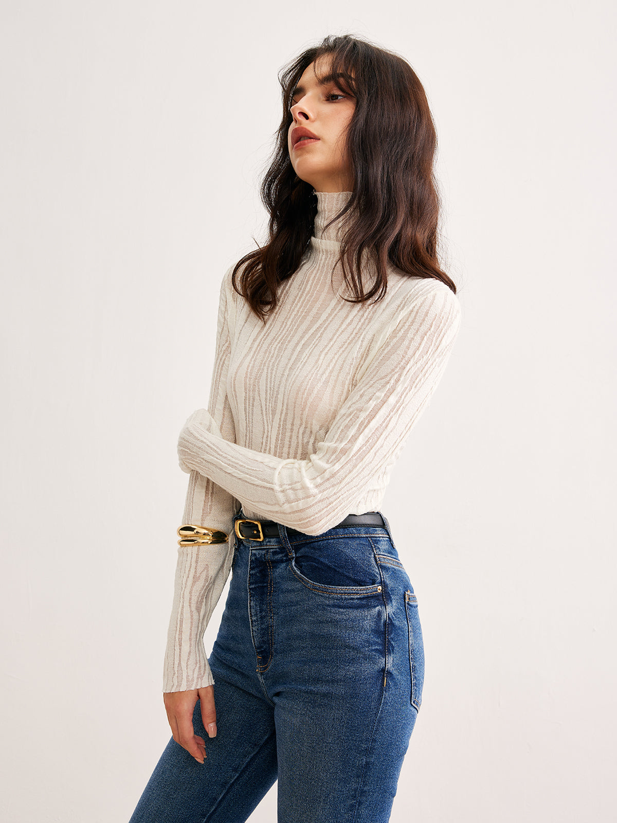 Fudus | Semi Transparente Rollkragen Slim T-hemd