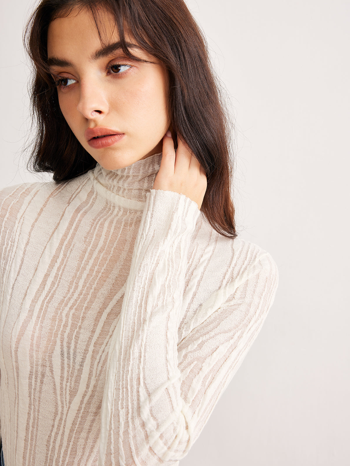 Fudus | Semi Transparente Rollkragen Slim T-hemd