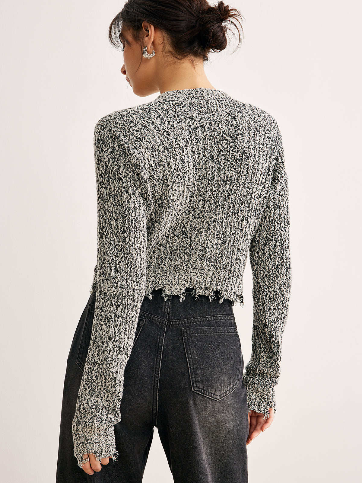 Fudus | Raw Hem Button Slim Knit Top