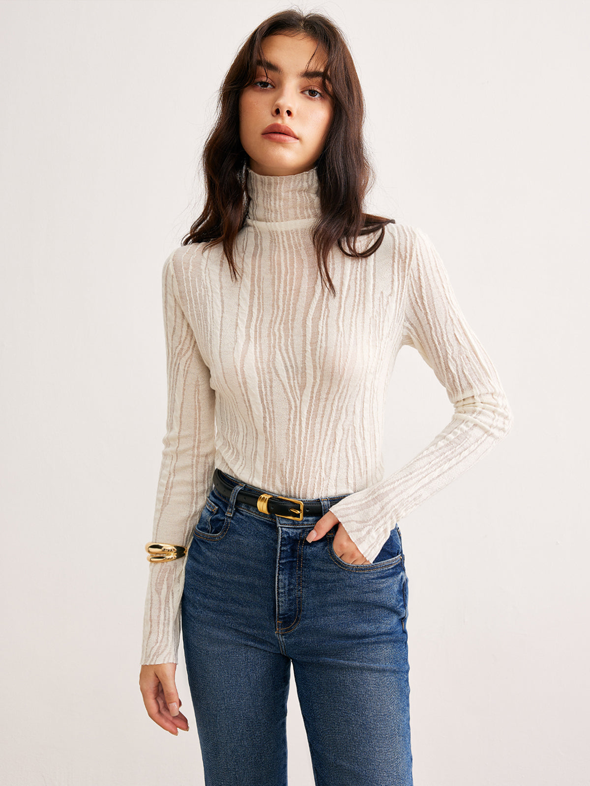 Fudus | Semi Transparente Rollkragen Slim T-hemd