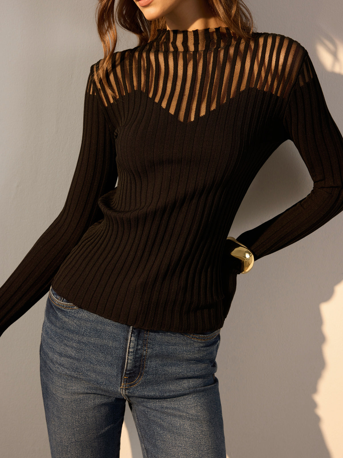 Fudus | Rippstrick Sheer Shoulder Strickoberteil