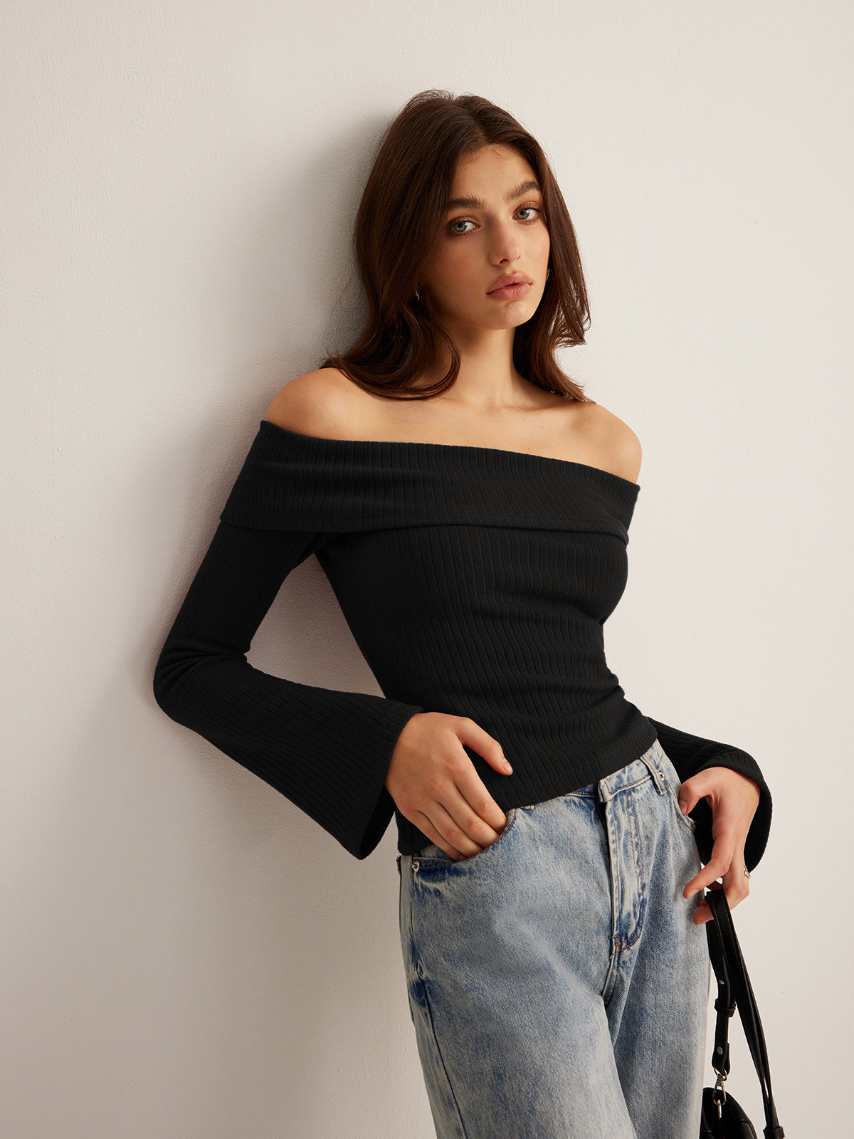 Fudus | Schulterfreies Ripp Slim Top