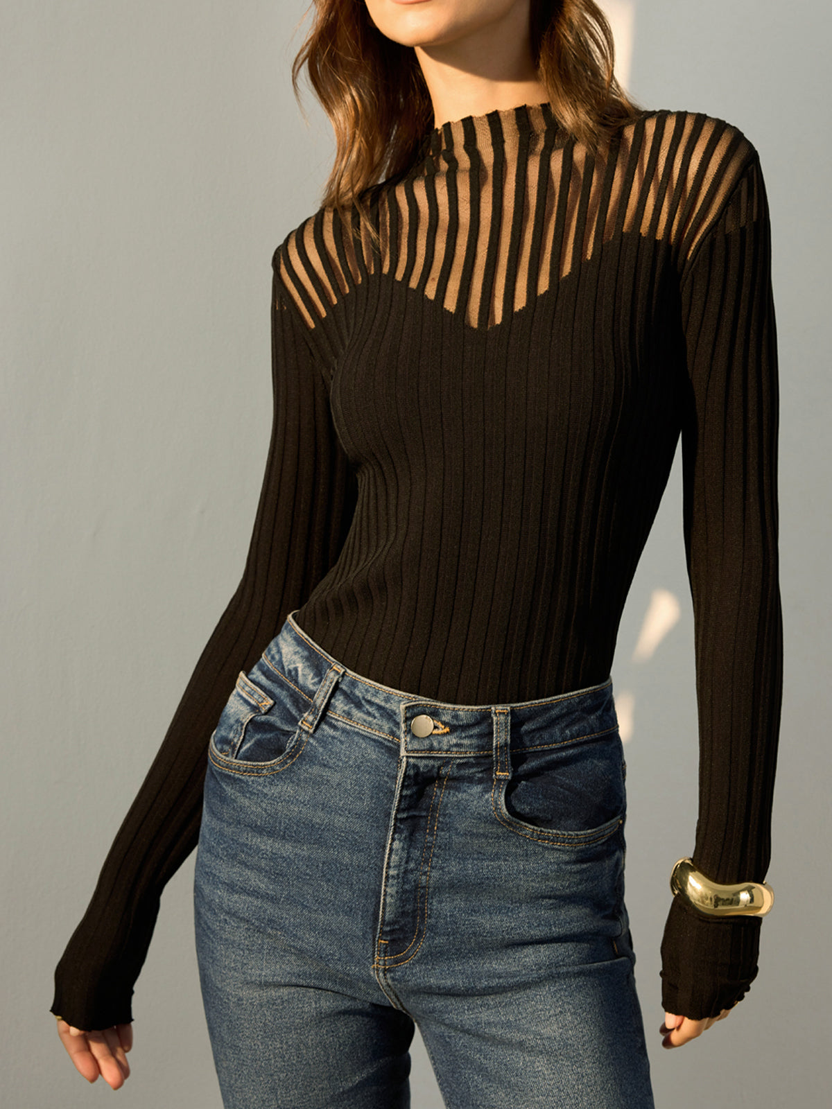 Fudus | Rippstrick Sheer Shoulder Strickoberteil