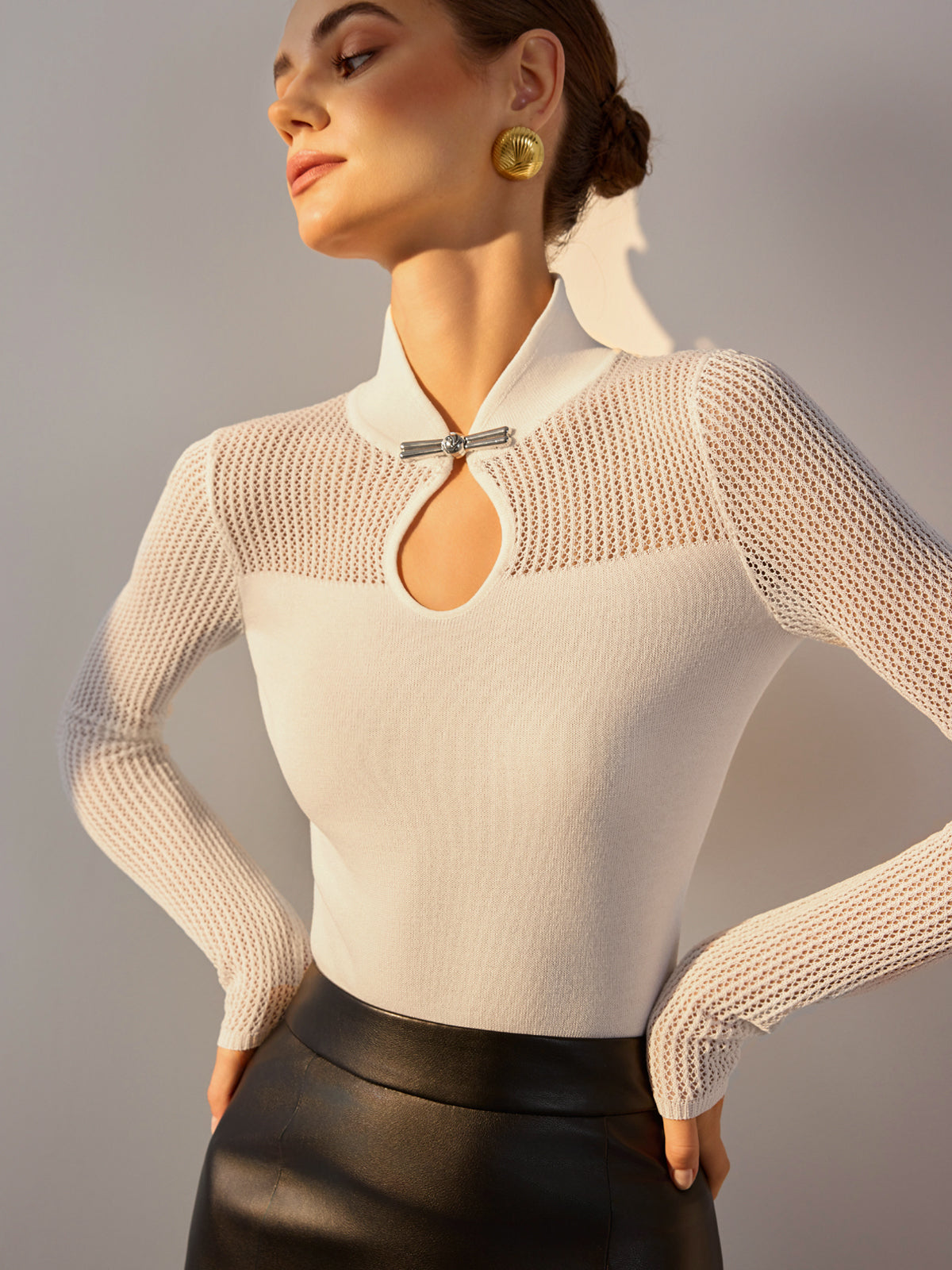 Fudus | Schlüsselloch Ausschnitt Semi Sheer Stricktop