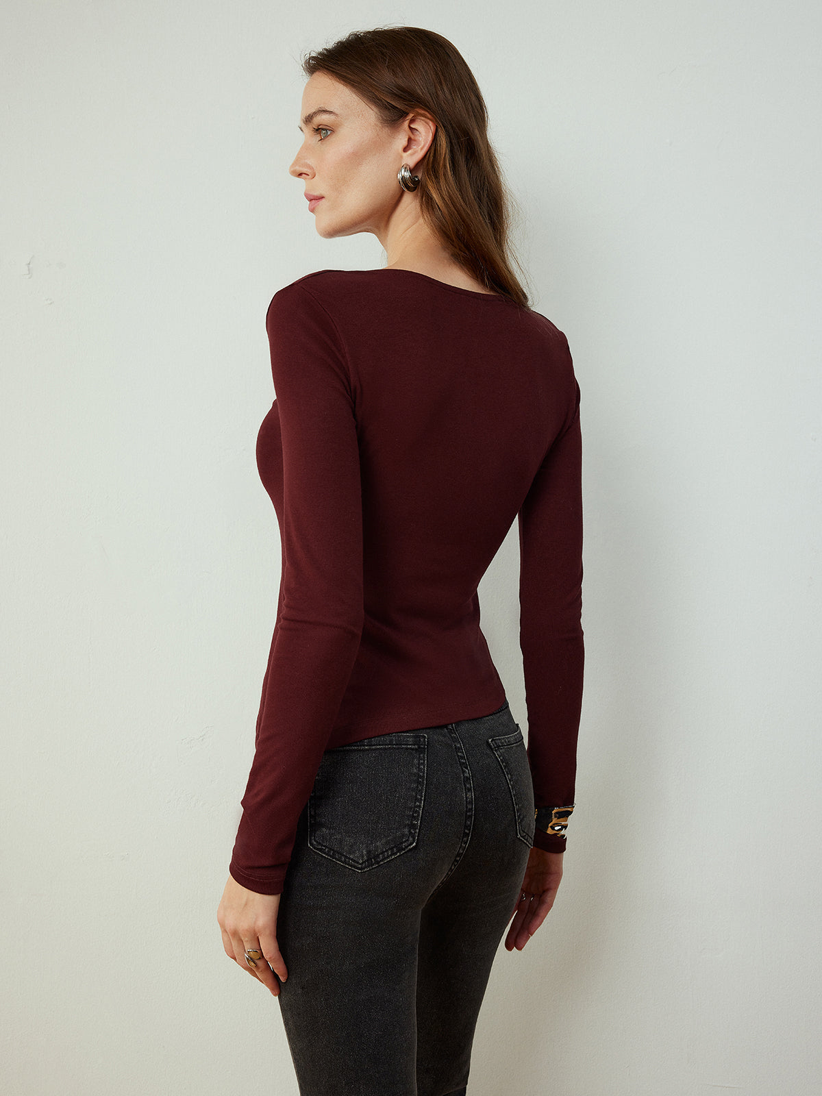 Fudus | Rundhalsausschnitt Metal Dekor Slim T-hemd