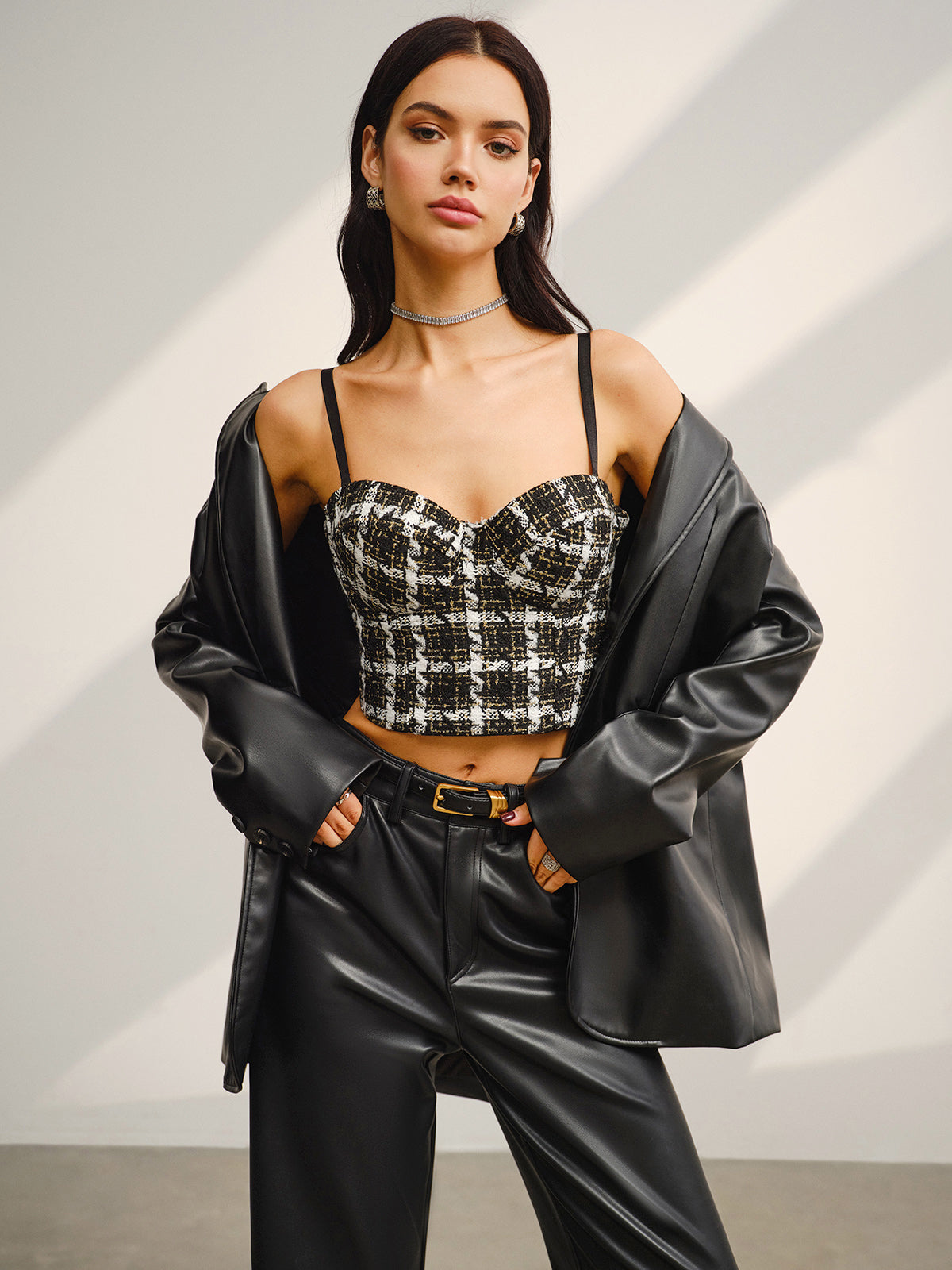 Fudus | Herzförmiges Kariertes Crop Cami Top