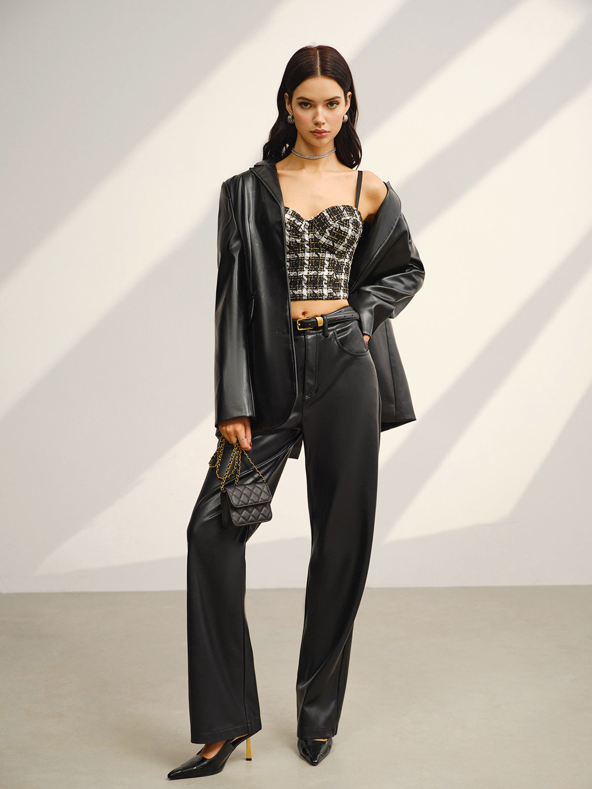 Fudus | Herzförmiges Kariertes Crop Cami Top
