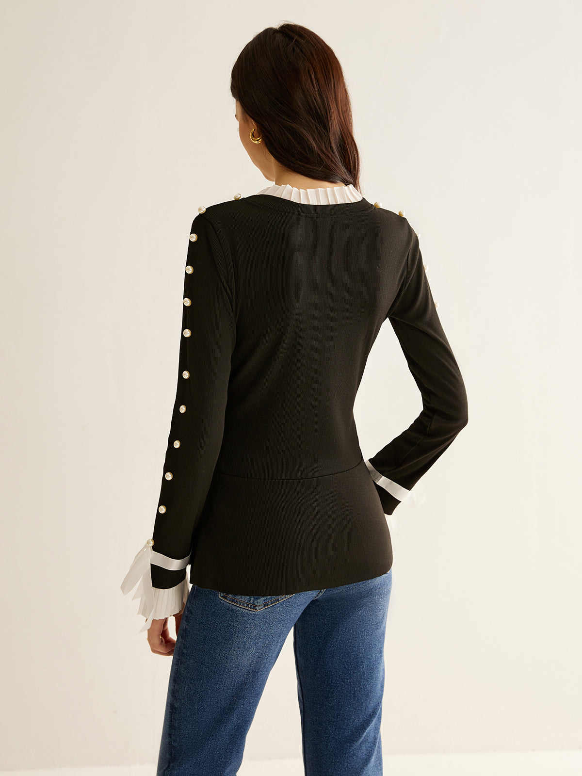 Fudus | Perlen Dekor Paneel Plissee Bluse