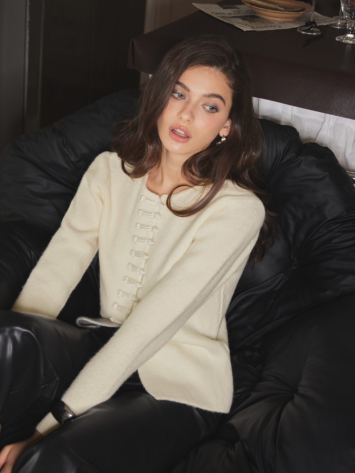 Fudus | Rundhals Knoten Button Stricktop
