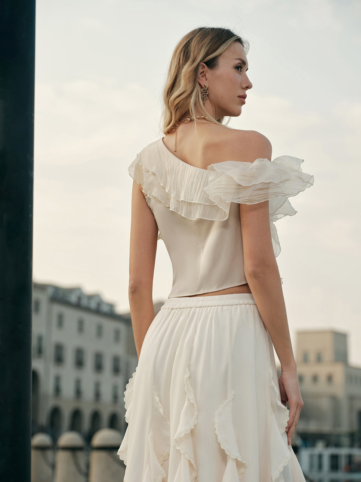 Fudus | Chiffon Ein Schulter Rüschentop