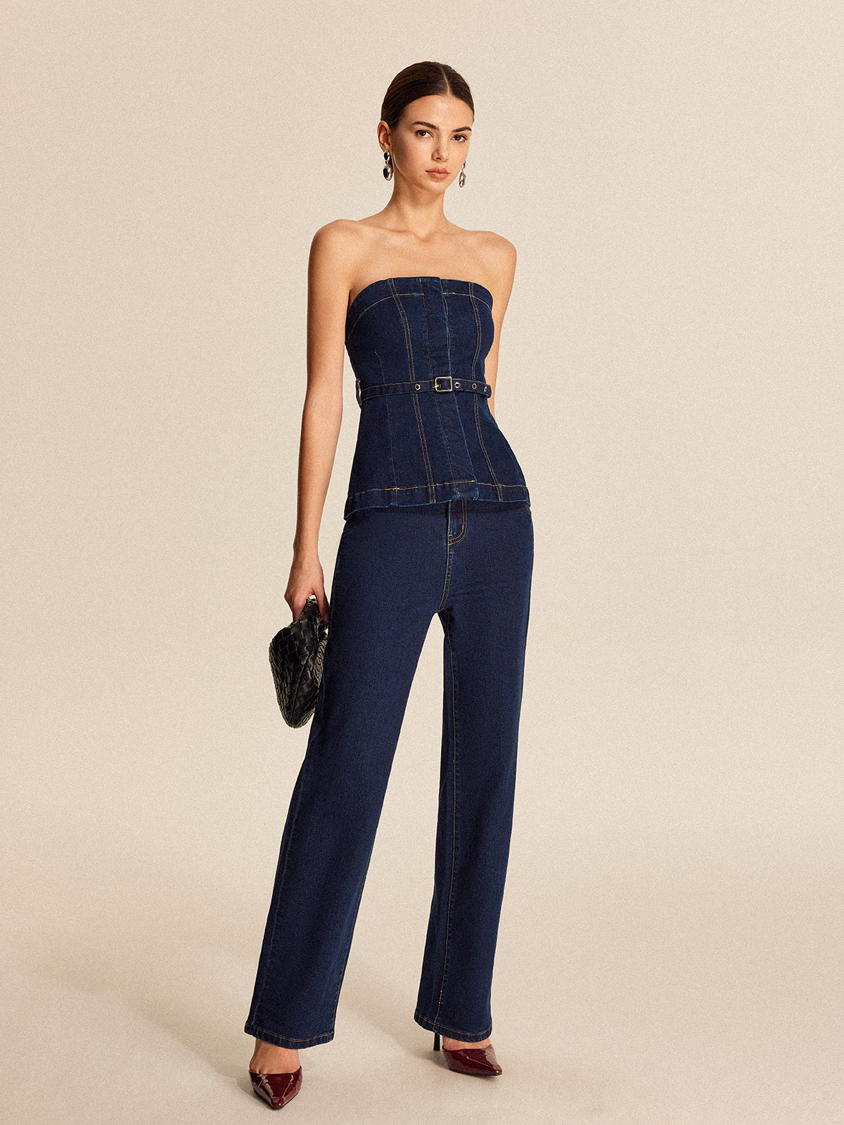 Fudus | Denim Trägerloses Top Mit Gürtel