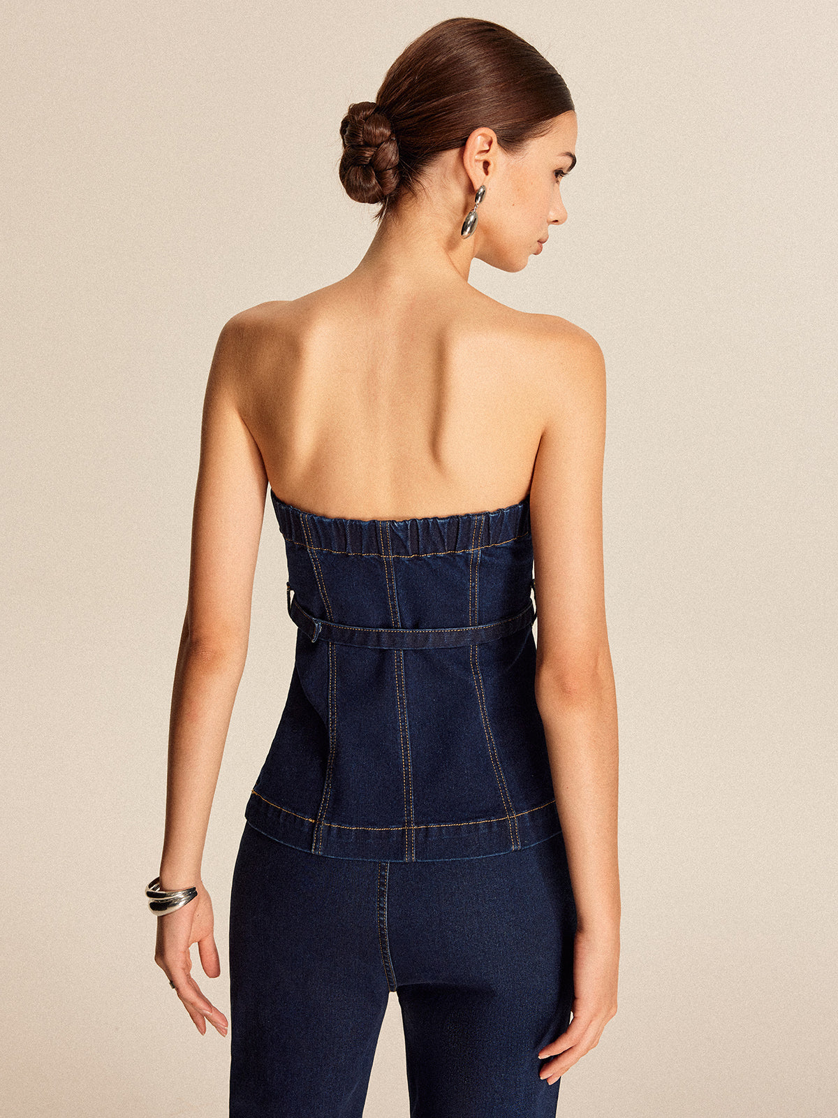 Fudus | Denim Trägerloses Top Mit Gürtel