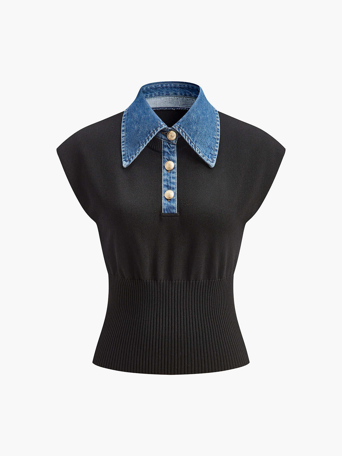 Fudus | Denim Kragen Rippstrickoberteil