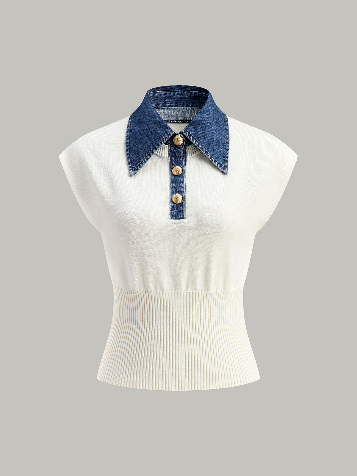 Fudus | Denim Kragen Rippstrickoberteil