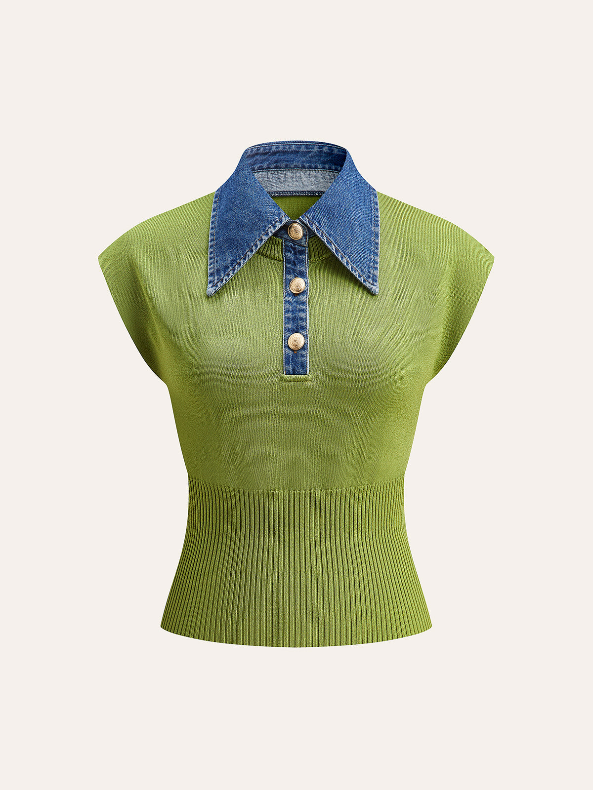 Fudus | Denim Kragen Rippstrickoberteil