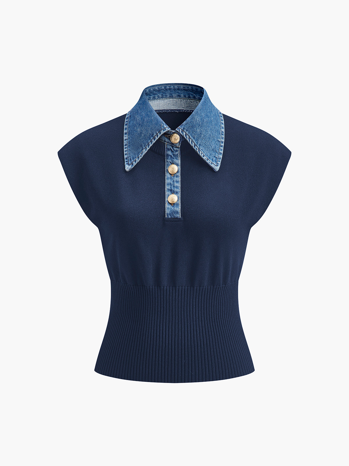 Fudus | Denim Kragen Rippstrickoberteil