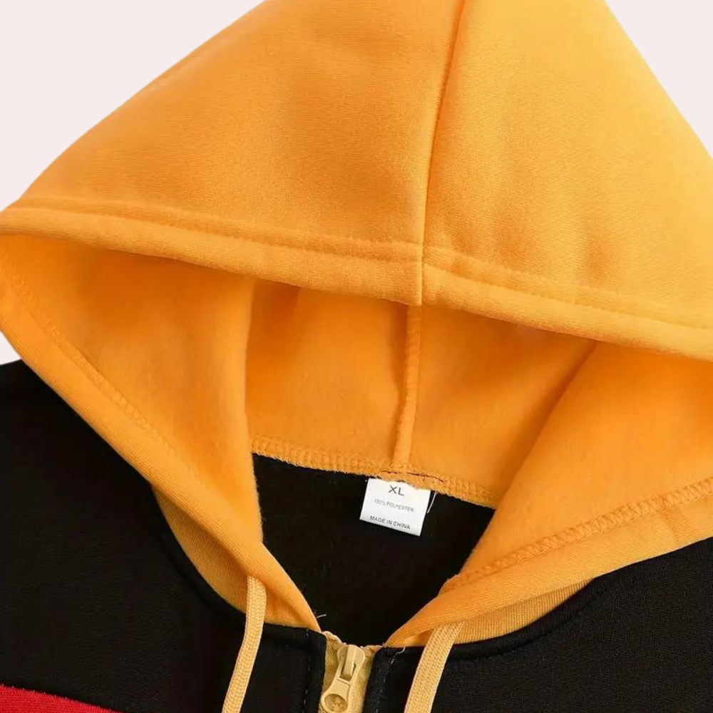 Trendiger Orange Colour Block Hoodie für Männer - perfekt für einen lässigen Look!