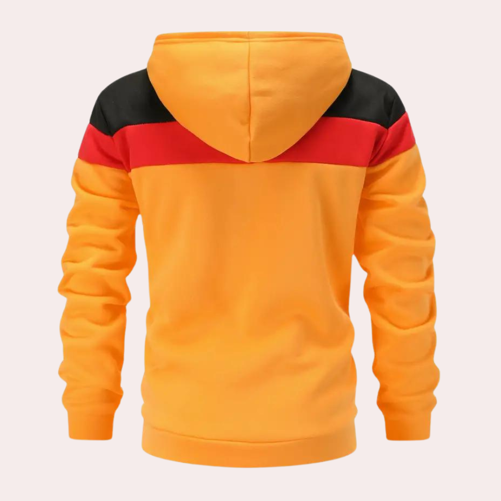 Trendiger Orange Colour Block Hoodie für Männer - perfekt für einen lässigen Look!