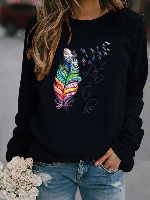 Let it Be - Komfortabler Damen Pullover mit Feder Motiv