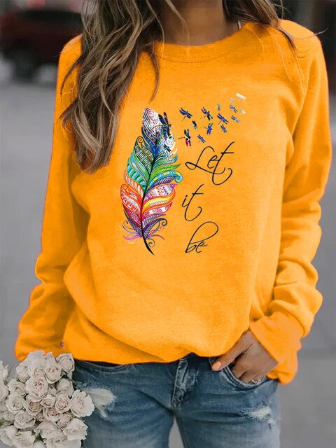 Let it Be - Komfortabler Damen Pullover mit Feder Motiv