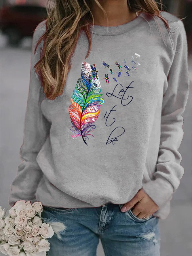 Let it Be - Komfortabler Damen Pullover mit Feder Motiv