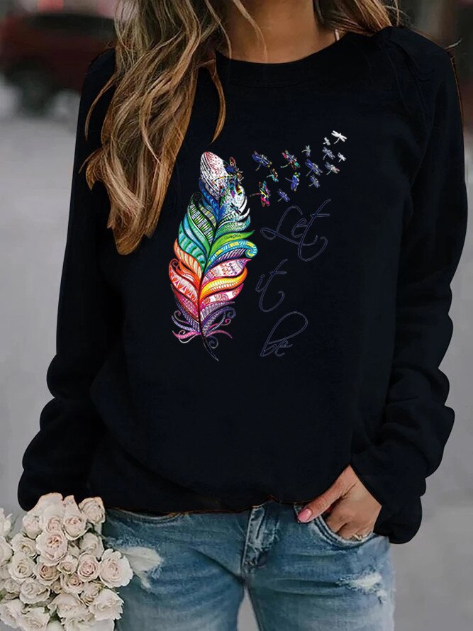 Let it Be - Komfortabler Damen Pullover mit Feder Motiv