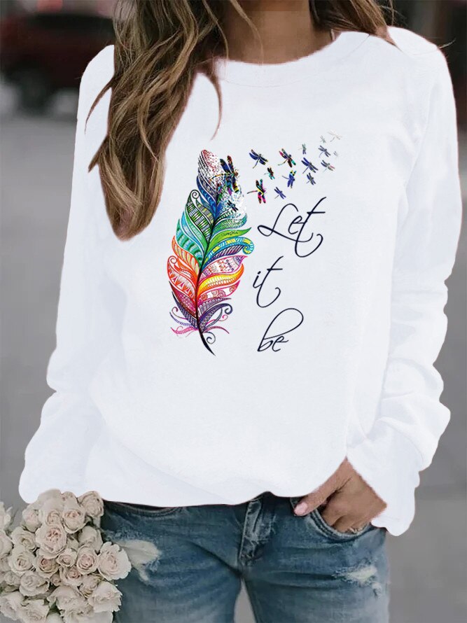 Let it Be - Komfortabler Damen Pullover mit Feder Motiv