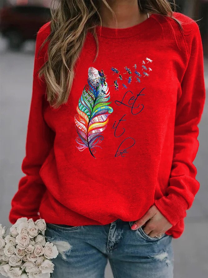 Let it Be - Komfortabler Damen Pullover mit Feder Motiv