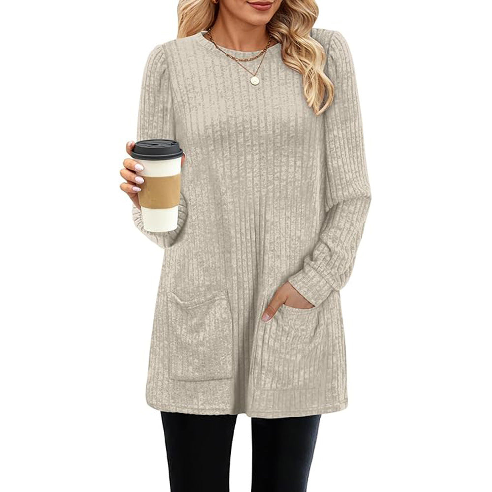 Bjarke | Herbst und Winter neue halblange Pullover Kleid Frau