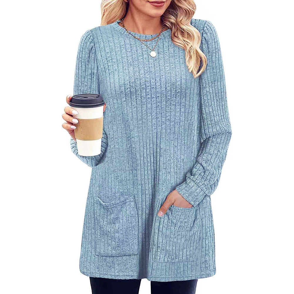 Bjarke | Herbst und Winter neue halblange Pullover Kleid Frau