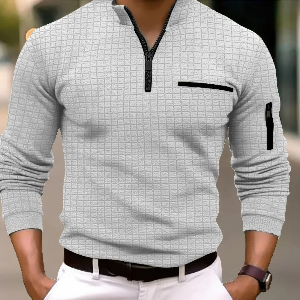 Casual Baumwolle Herren Langarm Poloshirt mit Reißverschluss