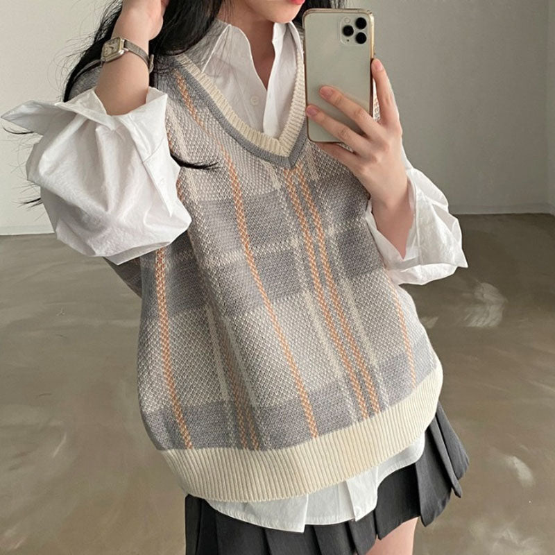 Dejan | Karierte Pullover-Weste mit V-Ausschnitt für Frauen