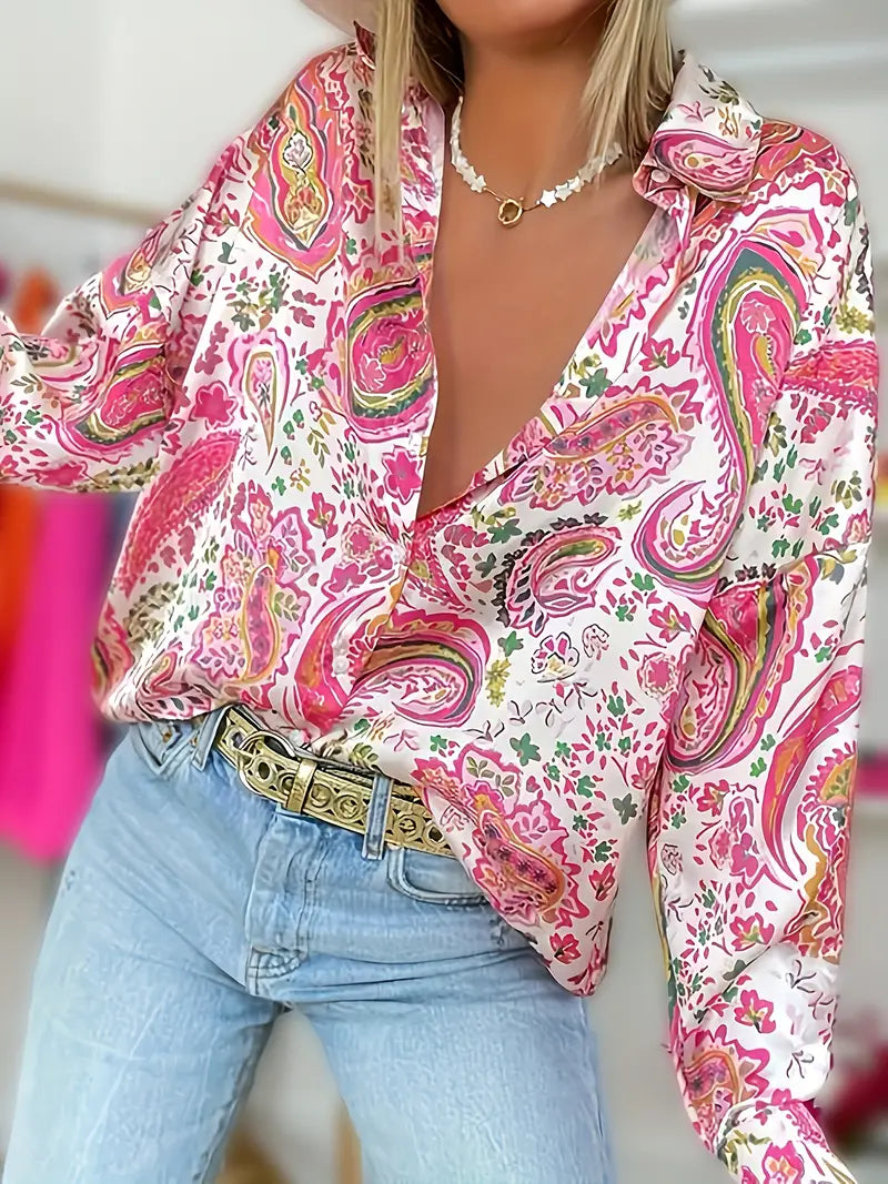 Bartina - Damen Langarmhemd mit Paisley-Muster und Knopfleiste