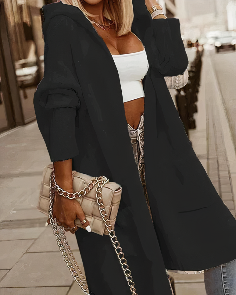 Lange Strickjacke mit Kapuze - Nadine