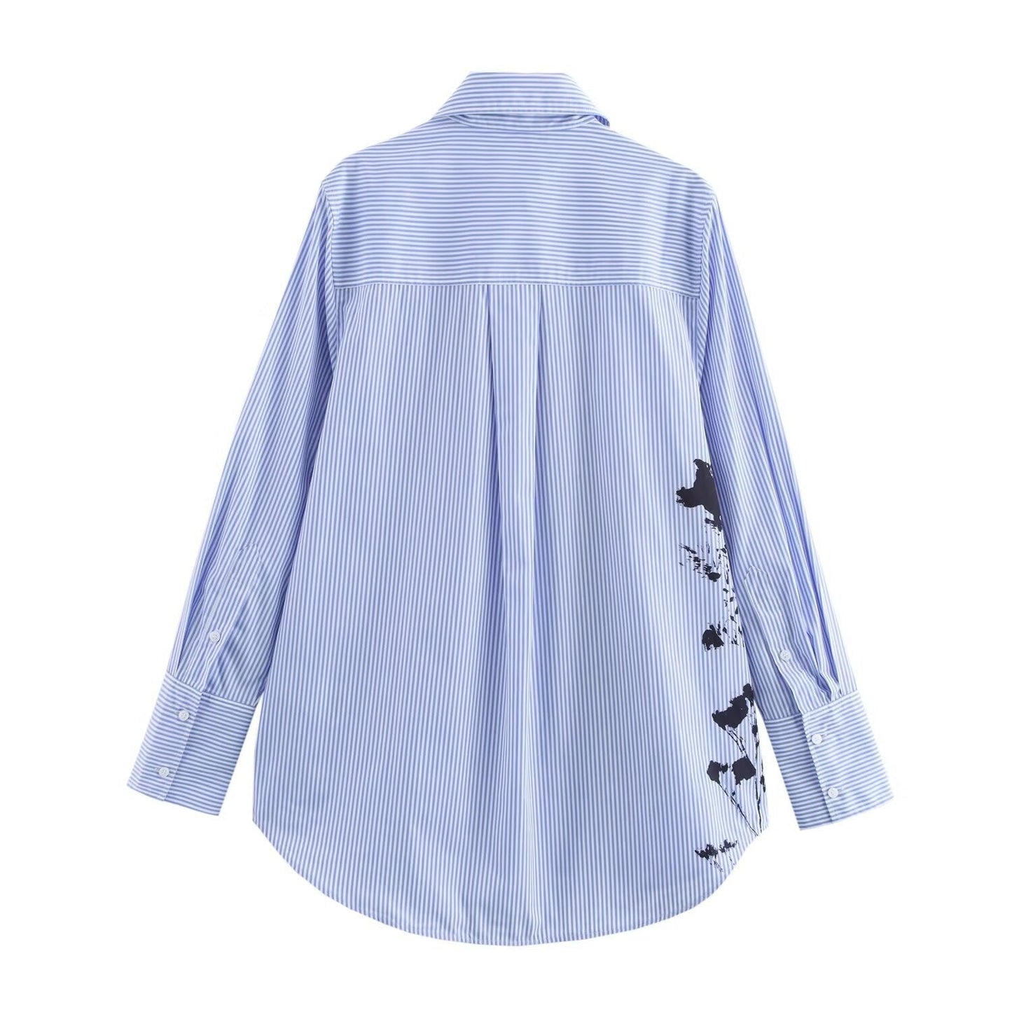 Fudus | Stilvolles Floral Print Streifen Langarmshirt Top