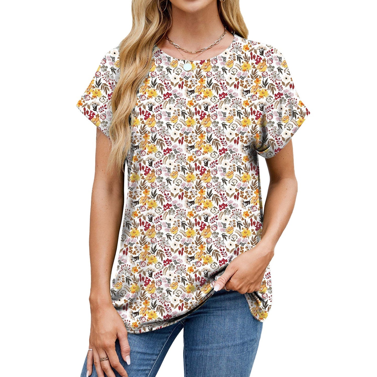 Fudus | Lässiges Rundhals-Loses Kurzarm-T-Shirt