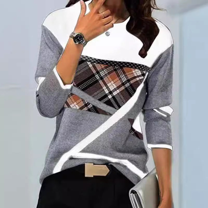 Fudus | Trendiges Druck Rundhals Langarmshirt