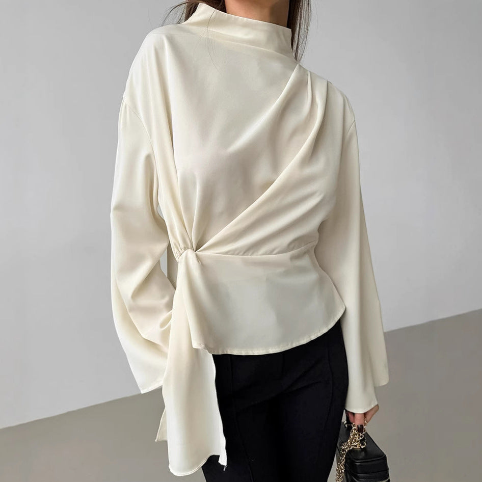 Fudus | Französische Chiffon Glockenärmel Plissierten Split Top
