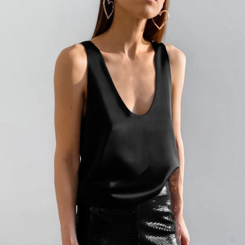 Fudus | Frauen Satin U Hals T-shirt Ärmelloses Top
