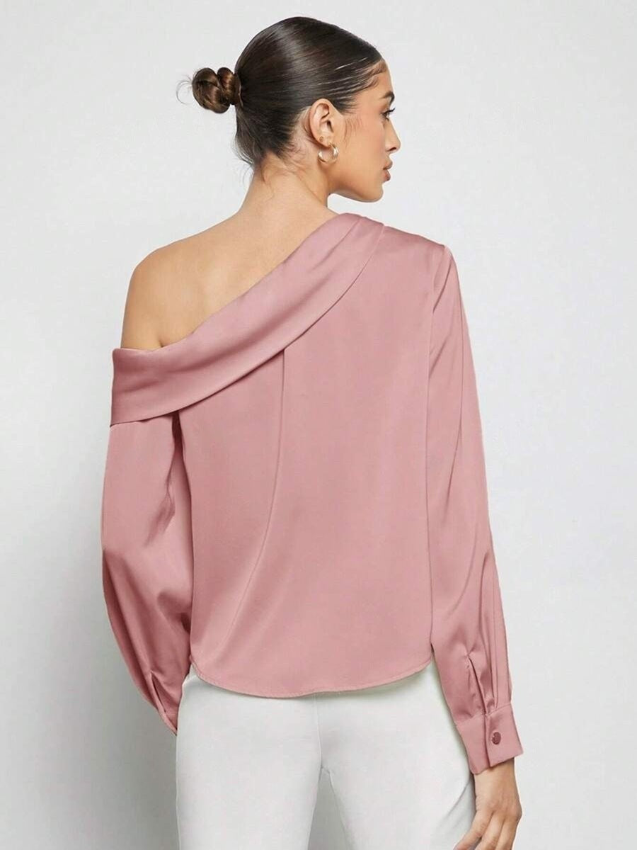 Fudus | Falten Satin Schulterfreies Langarmshirt