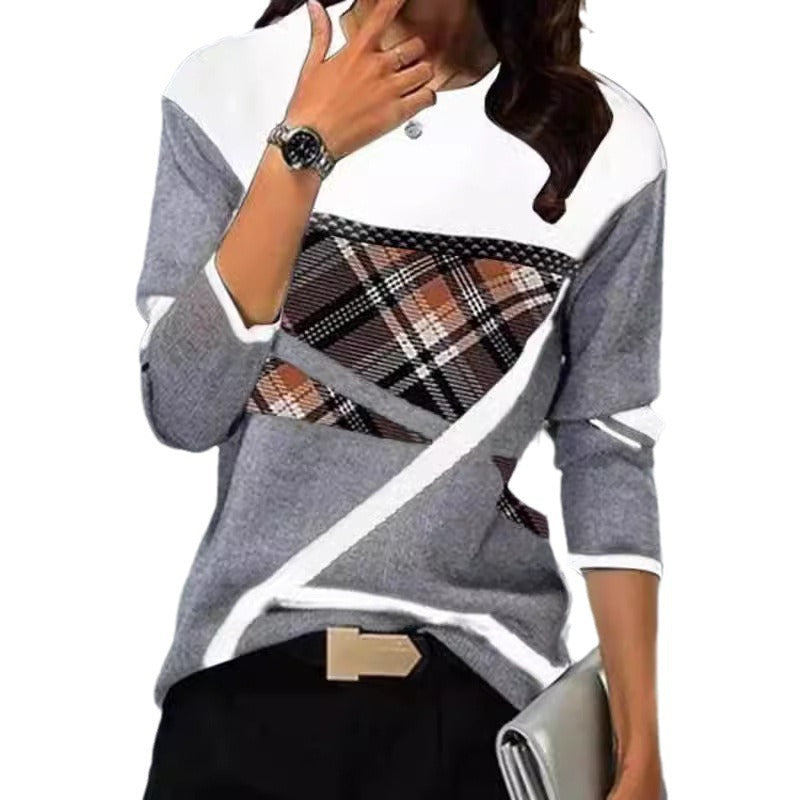 Fudus | Trendiges Druck Rundhals Langarmshirt