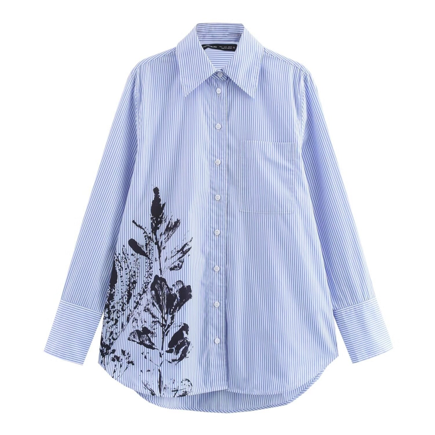 Fudus | Stilvolles Floral Print Streifen Langarmshirt Top