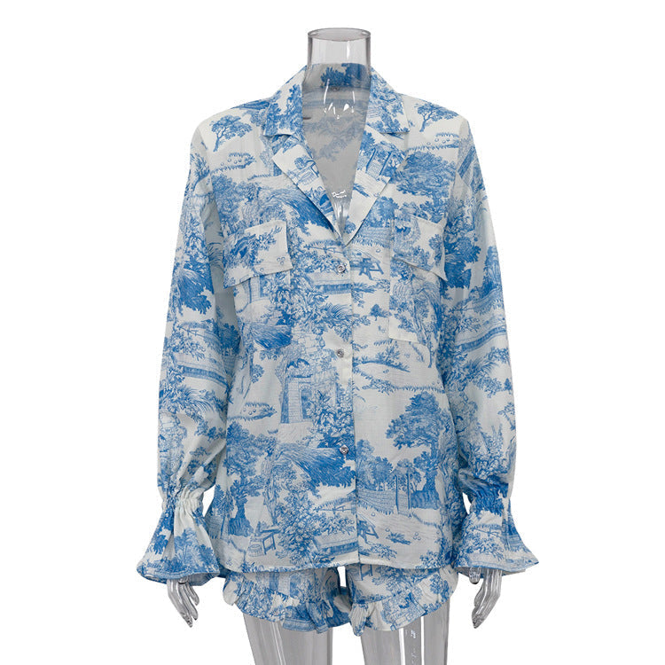 Fudus | Rüschenshorts-satzmit Glockenärmel-shirt-oberteil
