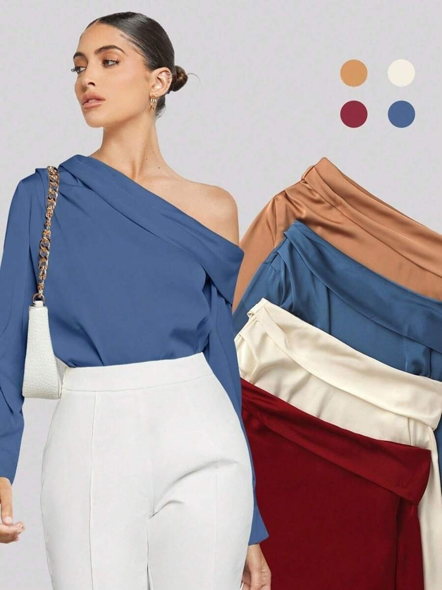 Fudus | Falten Satin Schulterfreies Langarmshirt
